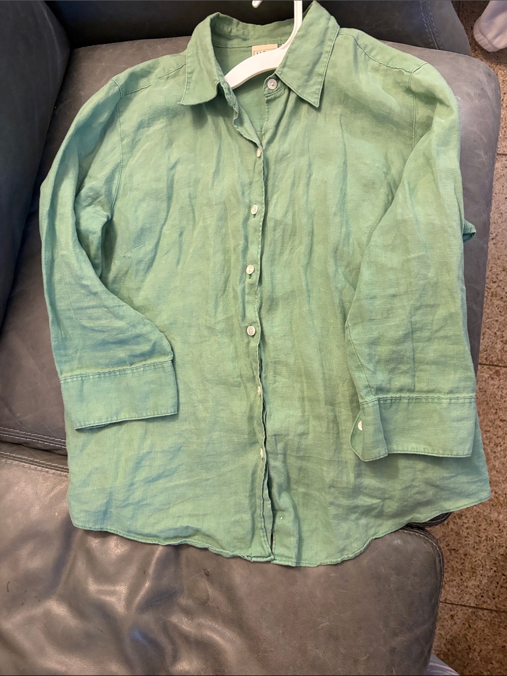 L.L. Bean Light Green Linen Button-Down Shirt
